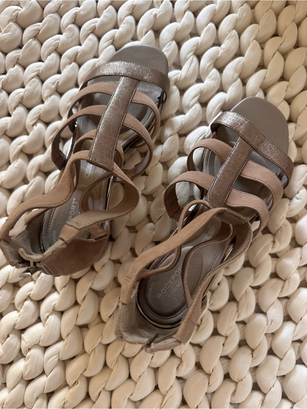 Rockport Women’s Taupe Strappy Sandals with Metallic Accent